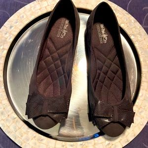 Coach Four suede Gray flats lizard bow.  Padded for comfort -excellent